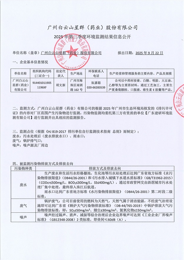 星群2025年第三季度網(wǎng)上監(jiān)測(cè)信息公開(kāi)
